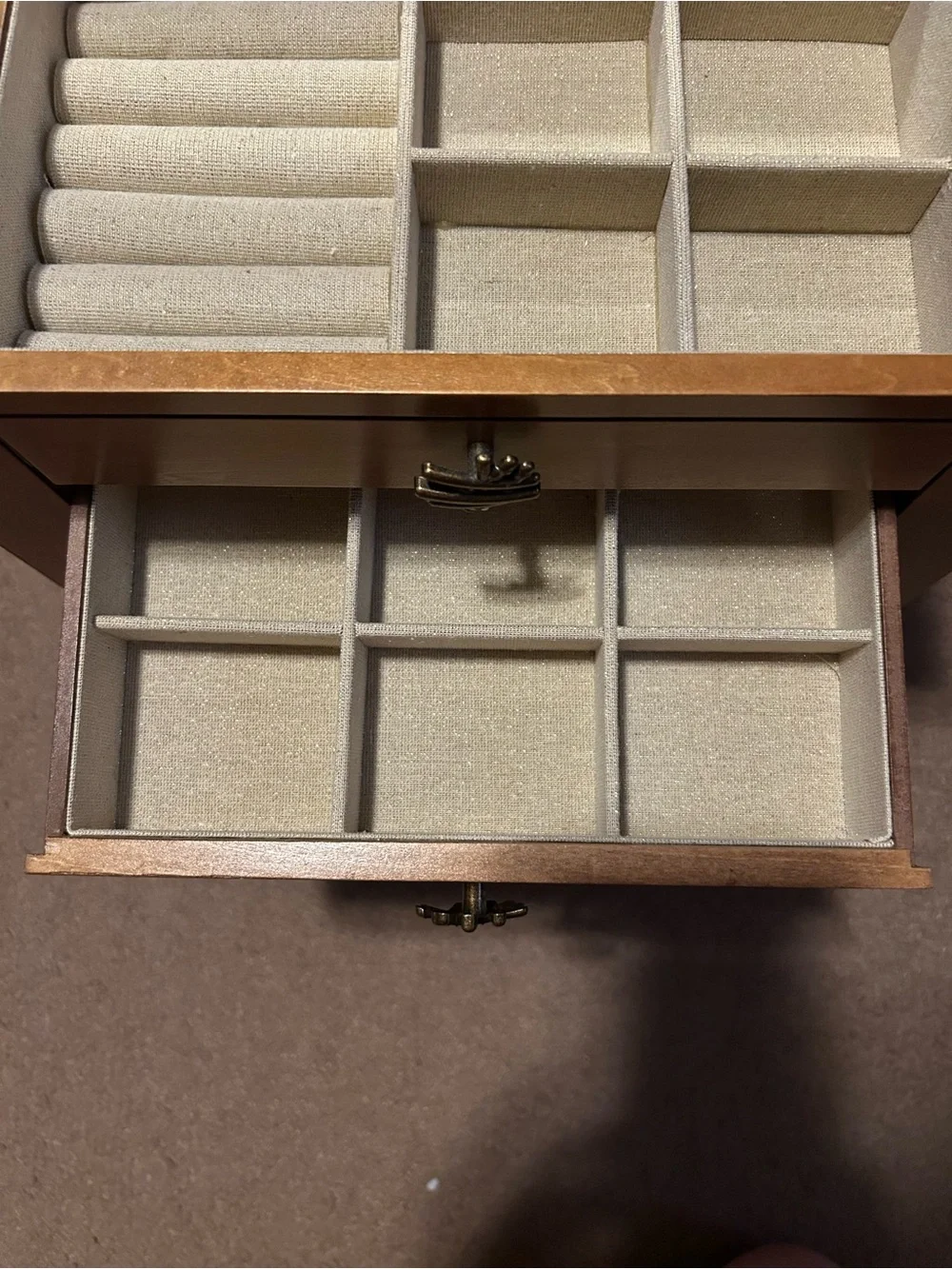 Hives & Honey Wood Jewelry Organizer Chest in Brown with Decorative Brass Pulls